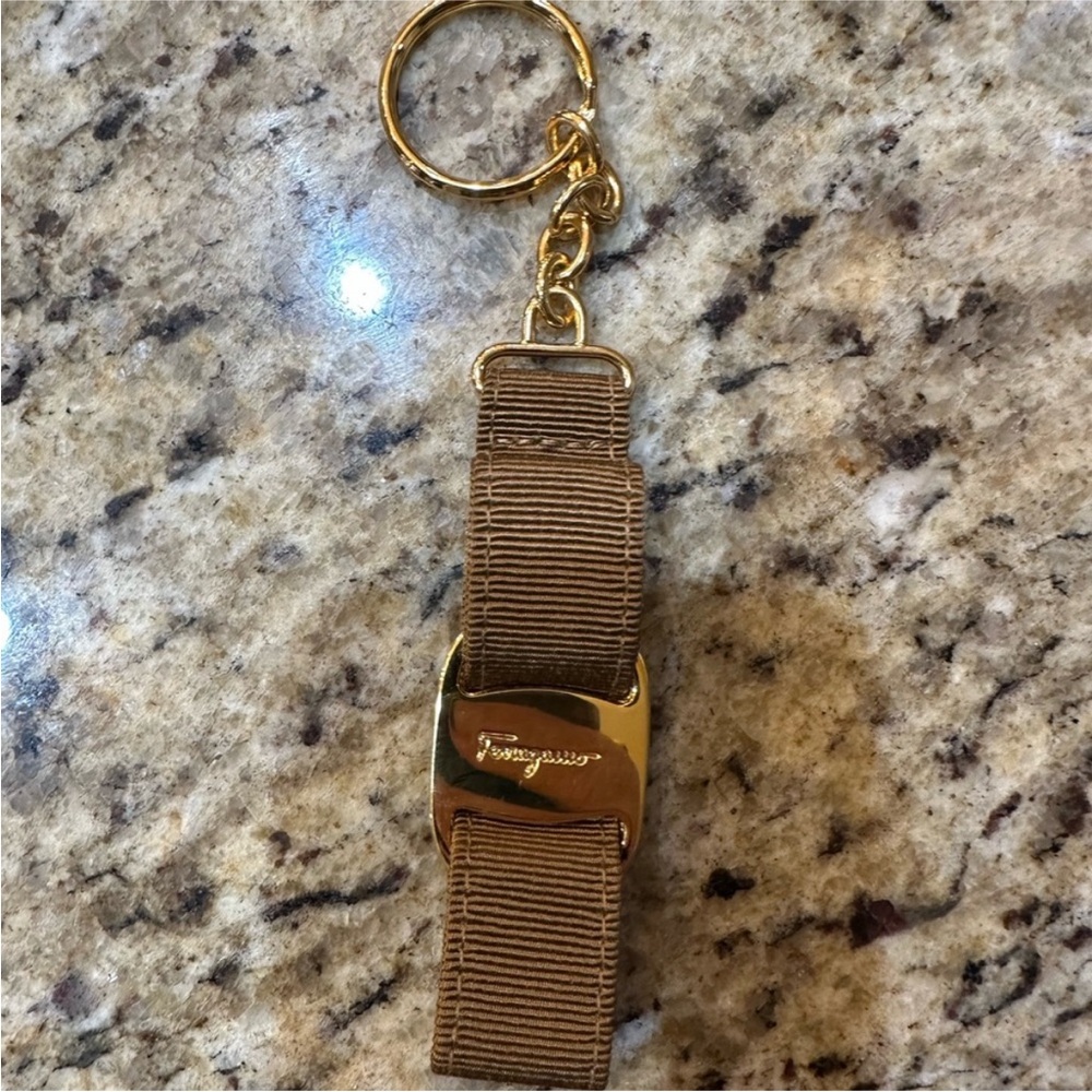 Salvatore Ferragamo Brown and  Gold Key Card Holder